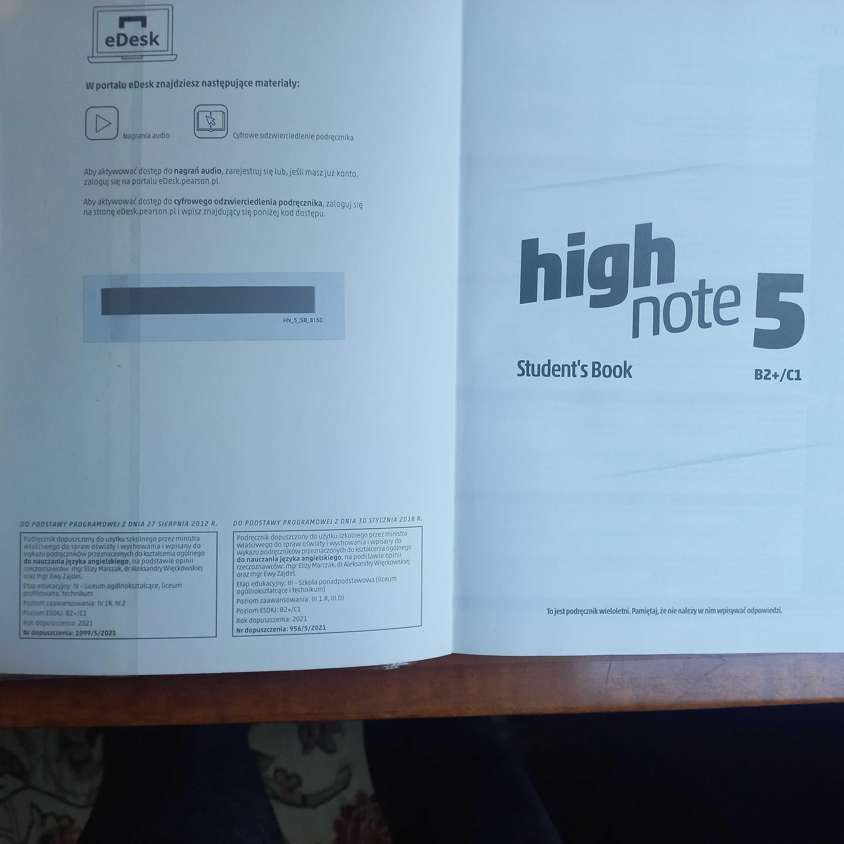 Podręcznik i ćwiczenia do języka angielskiego - High Note 5 (B2+/C1)