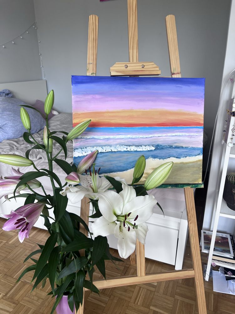 Obraz „Zachod slonca” farby akrylowe ręcznie malowany 40x50