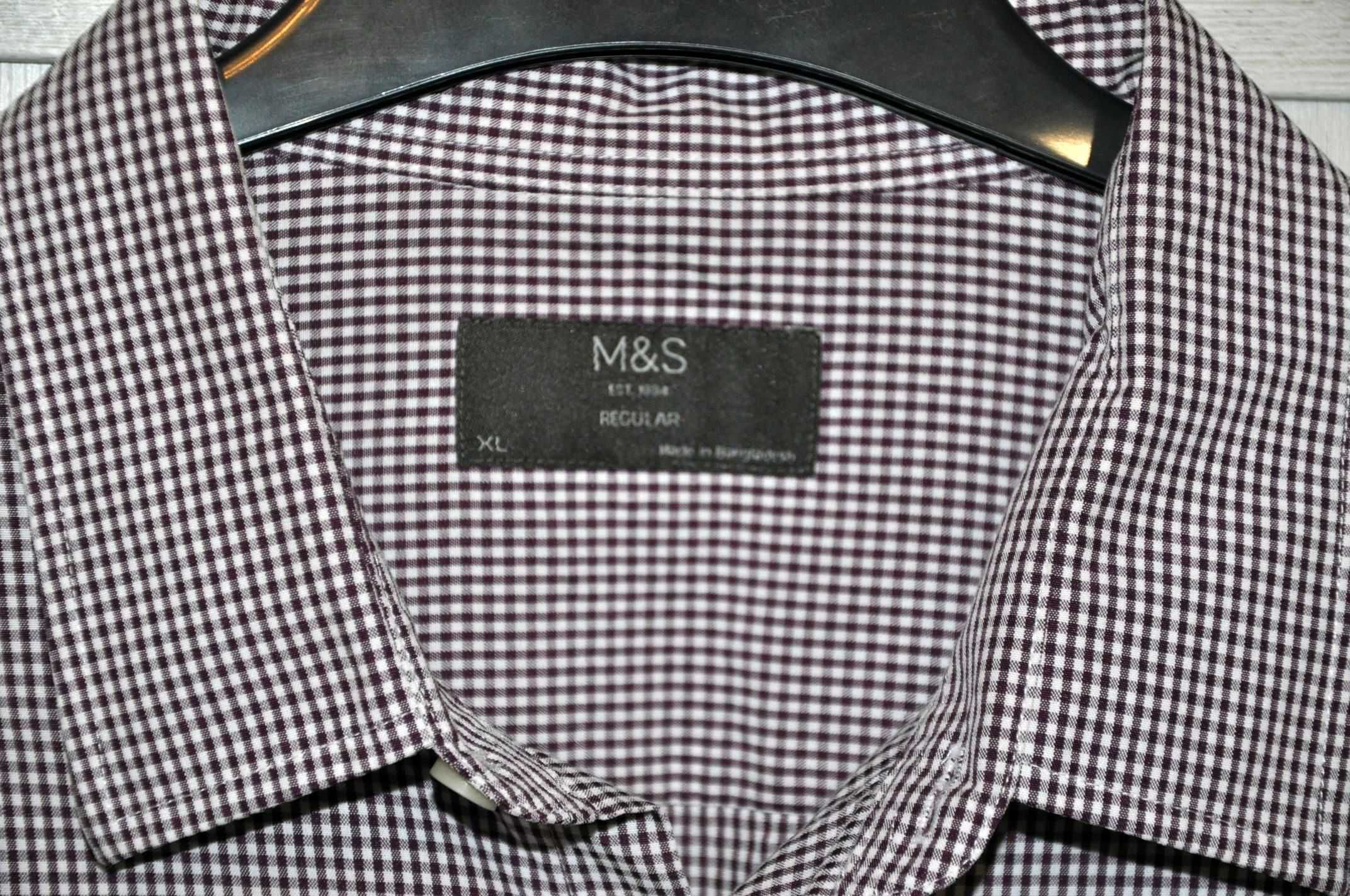 Koszula męska biało-fioletowa w kratę Marks & Spencer r. XL