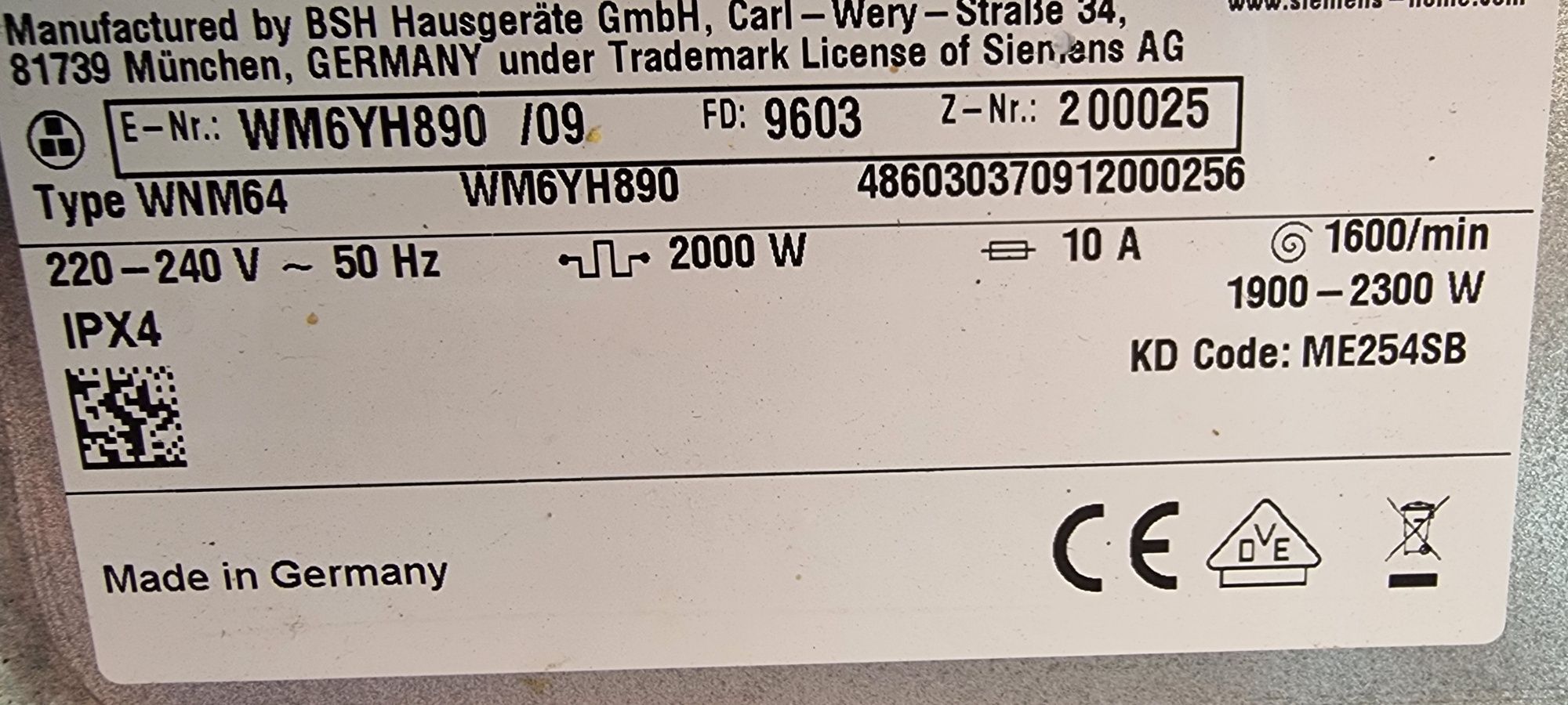 Pralka Siemens IQ 800 z Niemiec