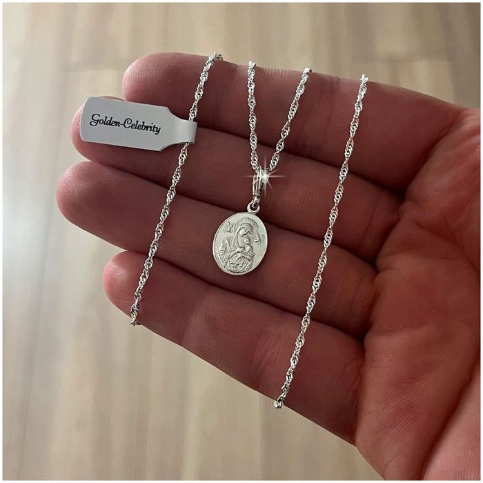 Srebrny Łańcuszek + Medalik 925 Prezent Dla Dziewczynki Na Komunię + G