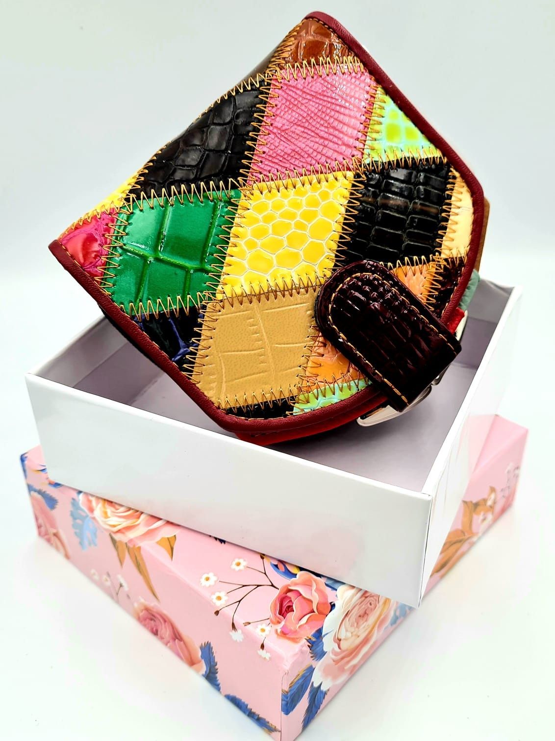 Damski skórzany portfel kolorowy nowy Patchwork moda