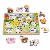 TOOKY TOY Drewniane Puzzle Montessori Farma z Pinezkami Do Dopasowania