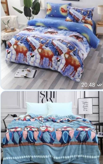 Новорічні пледи та постільні комплекти (плюш, фланель) в асорти