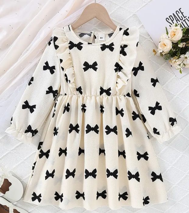 Nowa sukienka 116 elegancka w kokardki beżowa kremowa