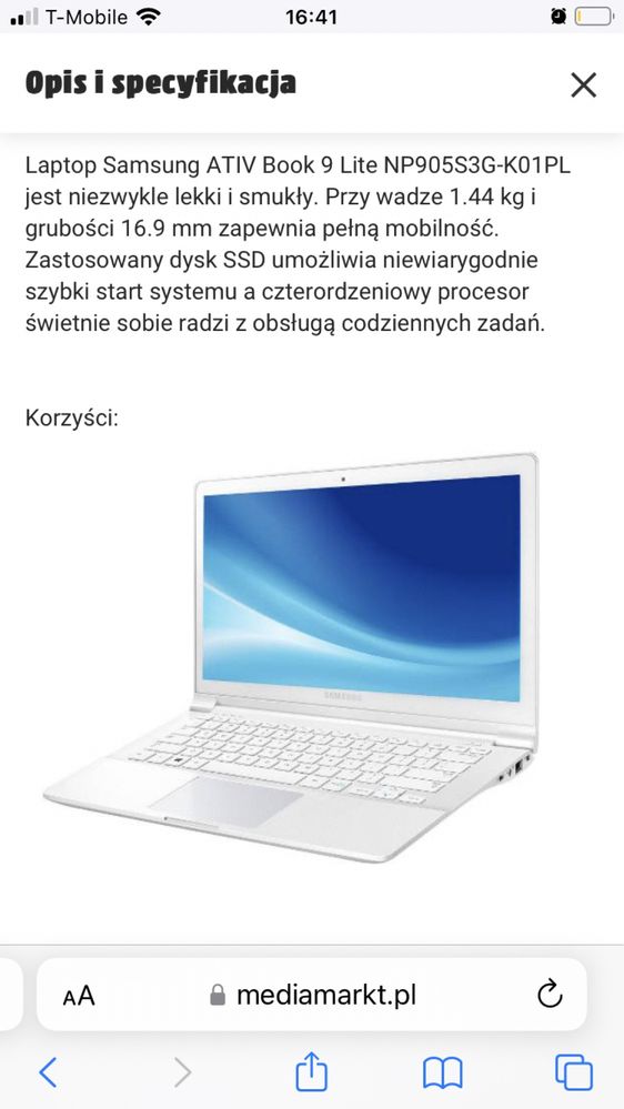 Laptop Samsung NP905S3G Ultralekki ultracienki
