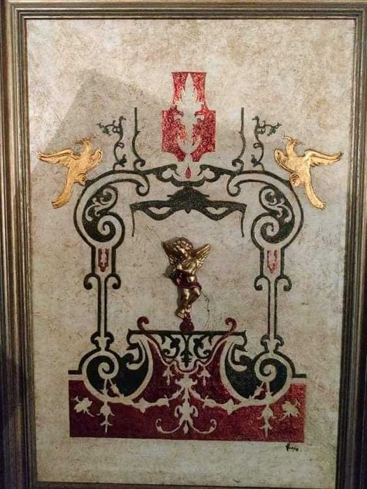 Quadro antigo com anjo dourado