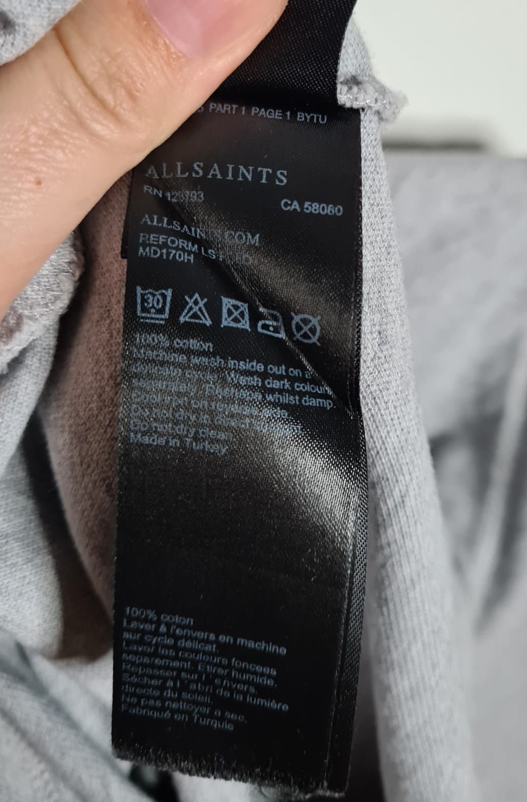 AllSaints męska koszulka polo szara XS longsleeve z długim rękawem