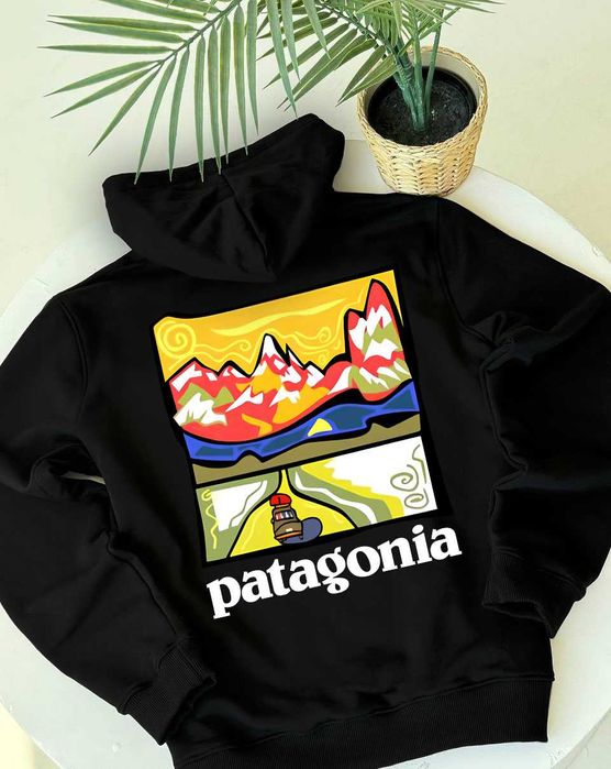 Биг Лого Принт • Patagonia Худи Черное • Mountains • Патагония Кофта