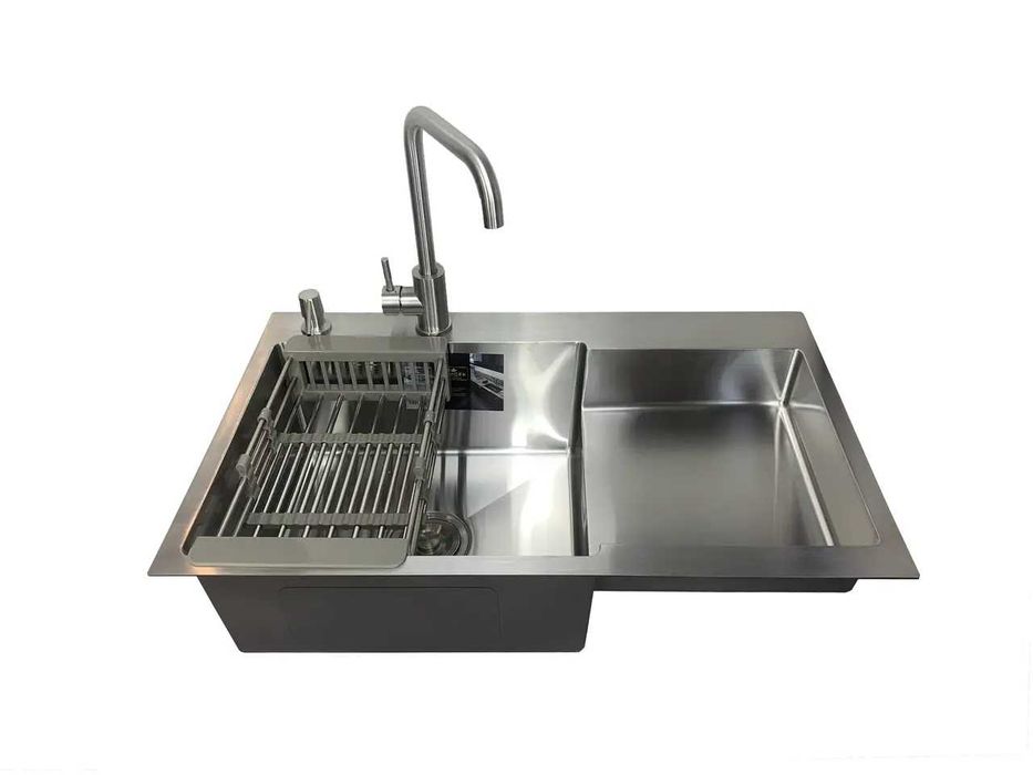 Мойка кухонная KRONER 78*48(см), чаша с лева+ кран + корзина + дозатор