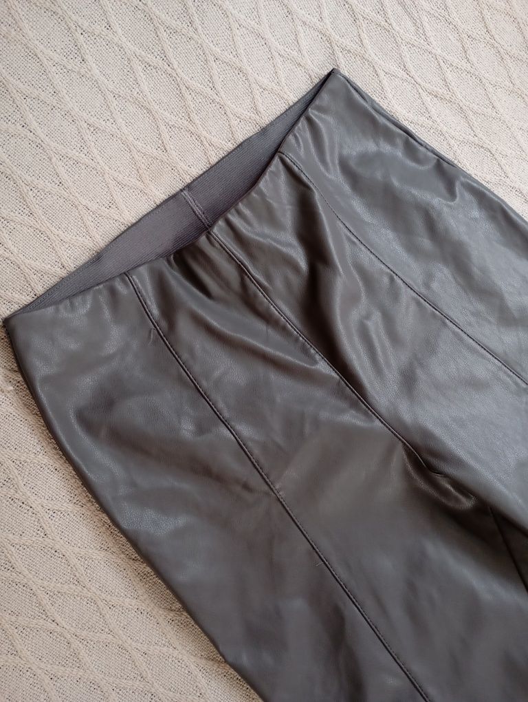 H&M M-L Szare Spodnie Legginsy z kantami z imitacji skóry