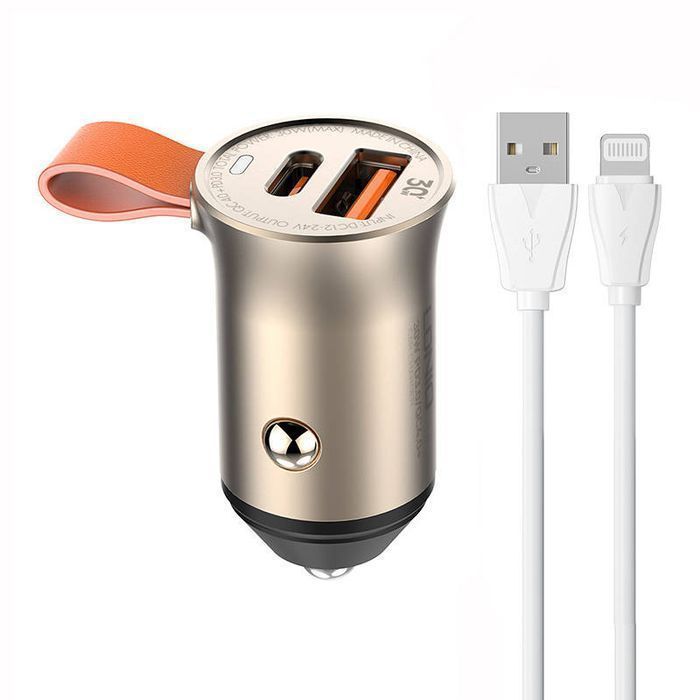 Ładowarka Samochodowa Ldnio C509Q Usb, Usb-C 30W + Kabel Lightning