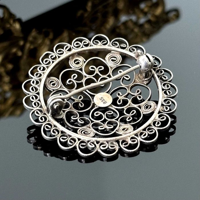Srebrna secesyjna broszka, oryginał z ok. 1915 roku, srebro próby 835