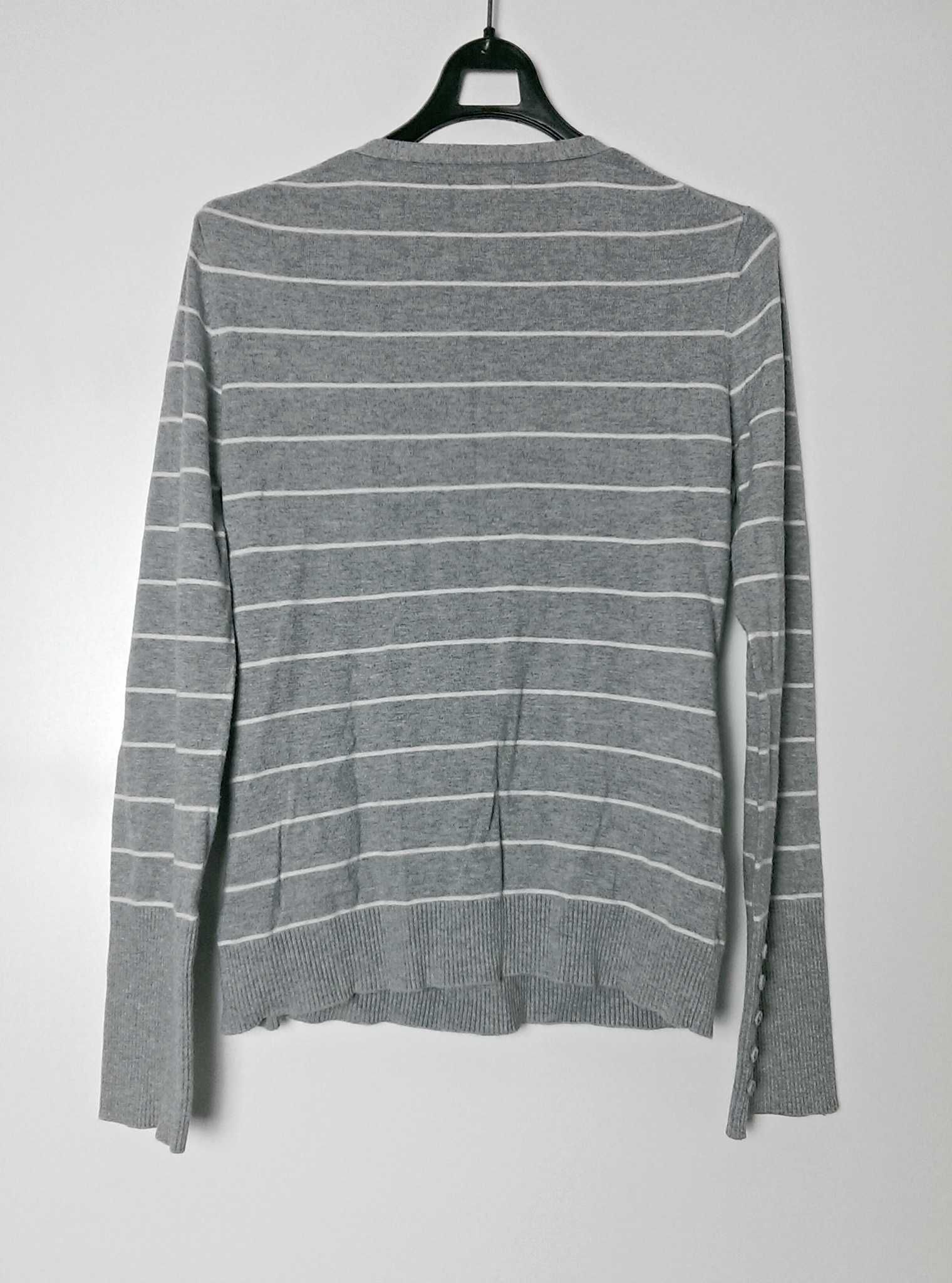 Sweter sweterek jasno szart w paski z dekoltem długi rękaw guzikami L