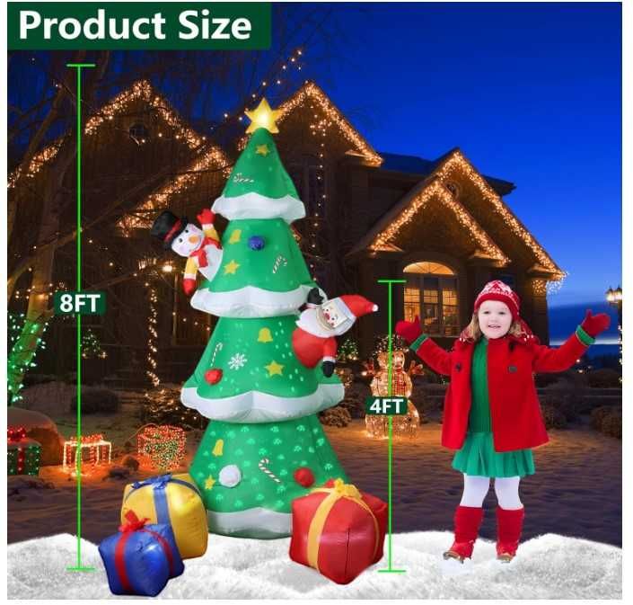 Nadmuchiwana dekoracja świąteczna choinka z dekoracjami 240cm