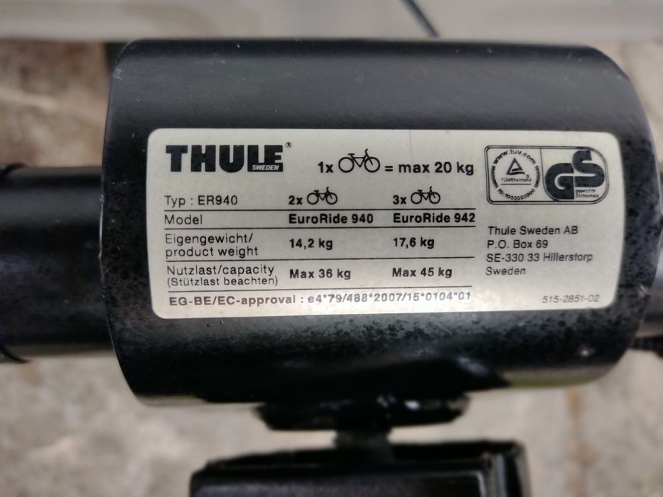 Thule Euroride 940 - uchylny bagażnik rowerowy na 2 rowery.