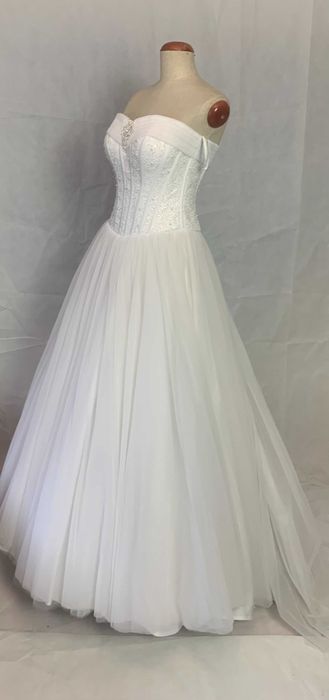 Nowa suknia ślubna 38 M Princessa biała srebrna gorset glamour tren