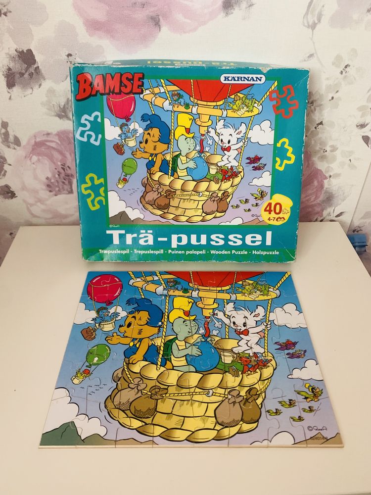 Drewniane puzzle Karnan, Bamse 40 elementów, vintage