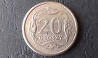 Destrukt, moneta 20 groszy 2009, pęknięty i wykruszony stempel.