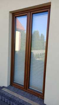 Drzwi balkonowe tarasowe z demontażu uchylno-rozwierne okno złoty dąb