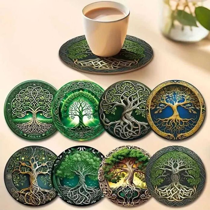 8x RETRO podkładki pod kubek DRZEWO ŻYCIA NA PREZENT podstawki h256