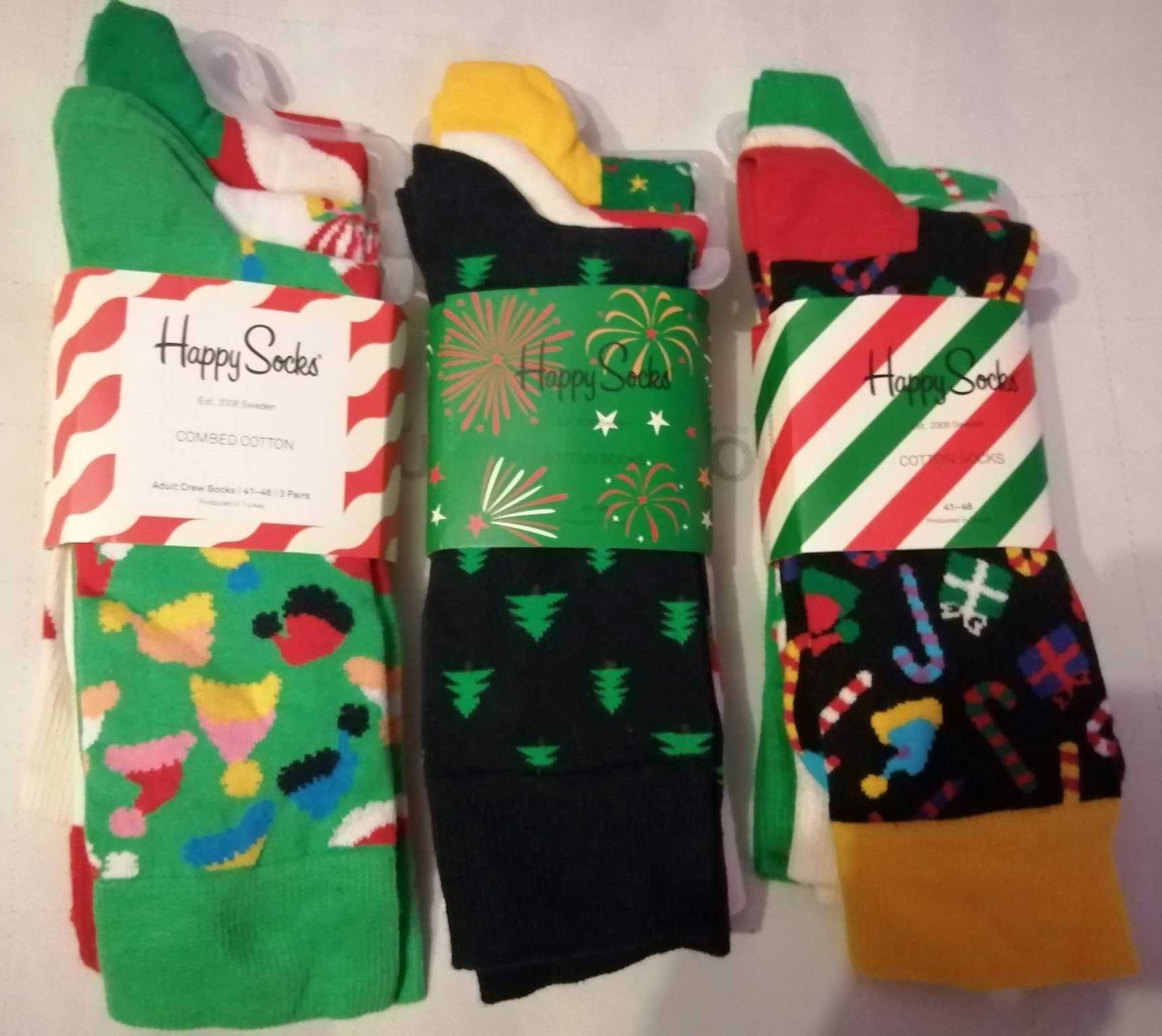 HAPPY SOCKS Świąteczne Skarpety 3 pary Męskie 41-46 Bawełna Oryginalne