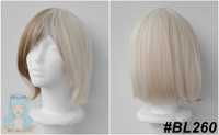 Krótka blond peruka bob z grzywką brązowym pasemkiem cosplay wig