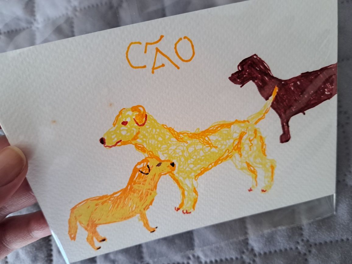 Postal cão desenho ilustração pintado à mão - original -exemplar único