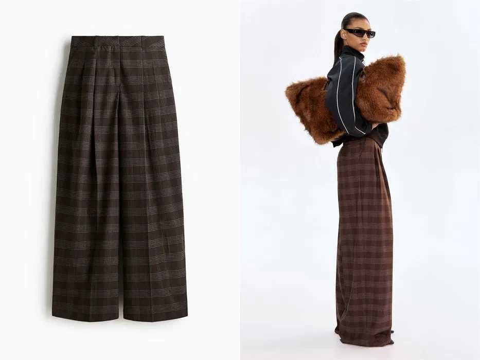 Spodnie 38 nowa kolekcja brązowe krata Luźne wiskoza PROMOCJA EDITION