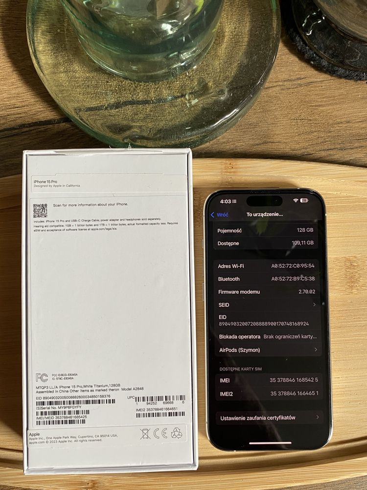 iphone 15 pro biały e sim