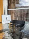 Czarny damski skórzany pasek YSL 105 cm zlota klamra