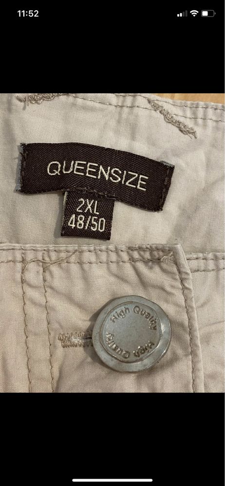 Queensize 48/ 50 beżowe damskie spodnie spodenki capri rybaczki cargo