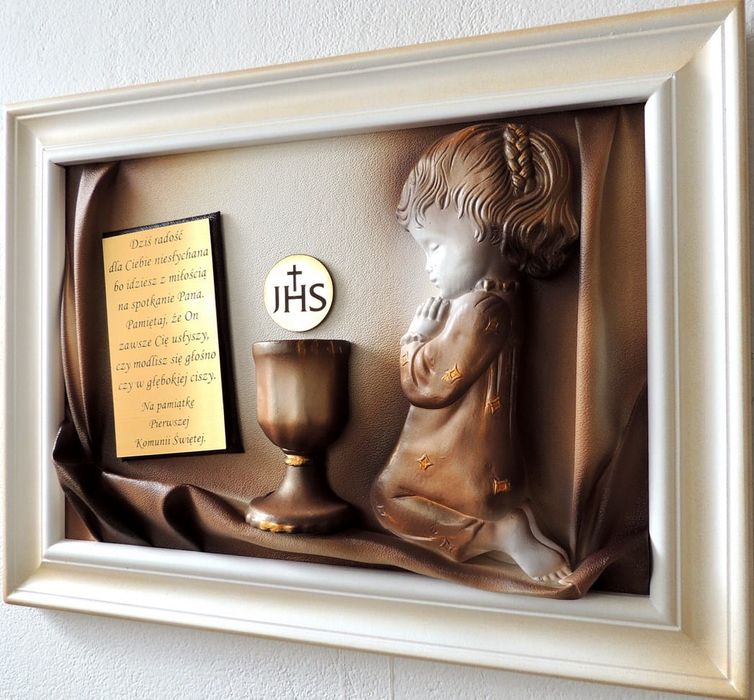 obraz na prezent pierwszokomunijny dla dziewczynki z dedykacją