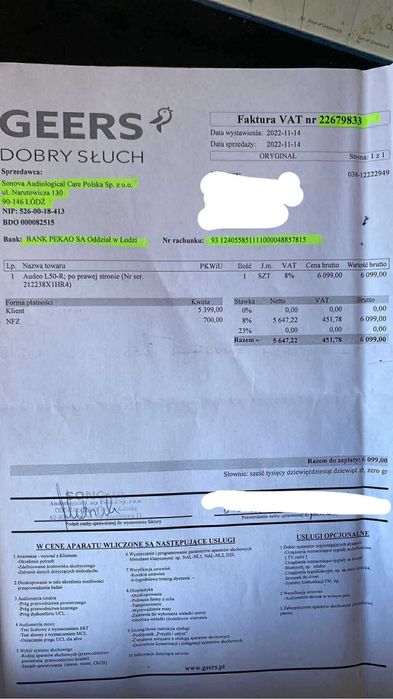 Nowy aparat słuchowy Phonak prawy