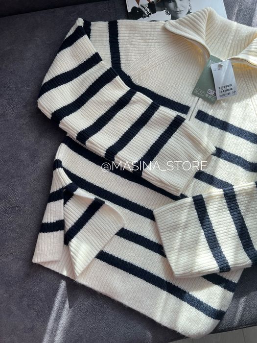 Светр новий жіночий H&M білий оригінал у смужку XS на блискавці