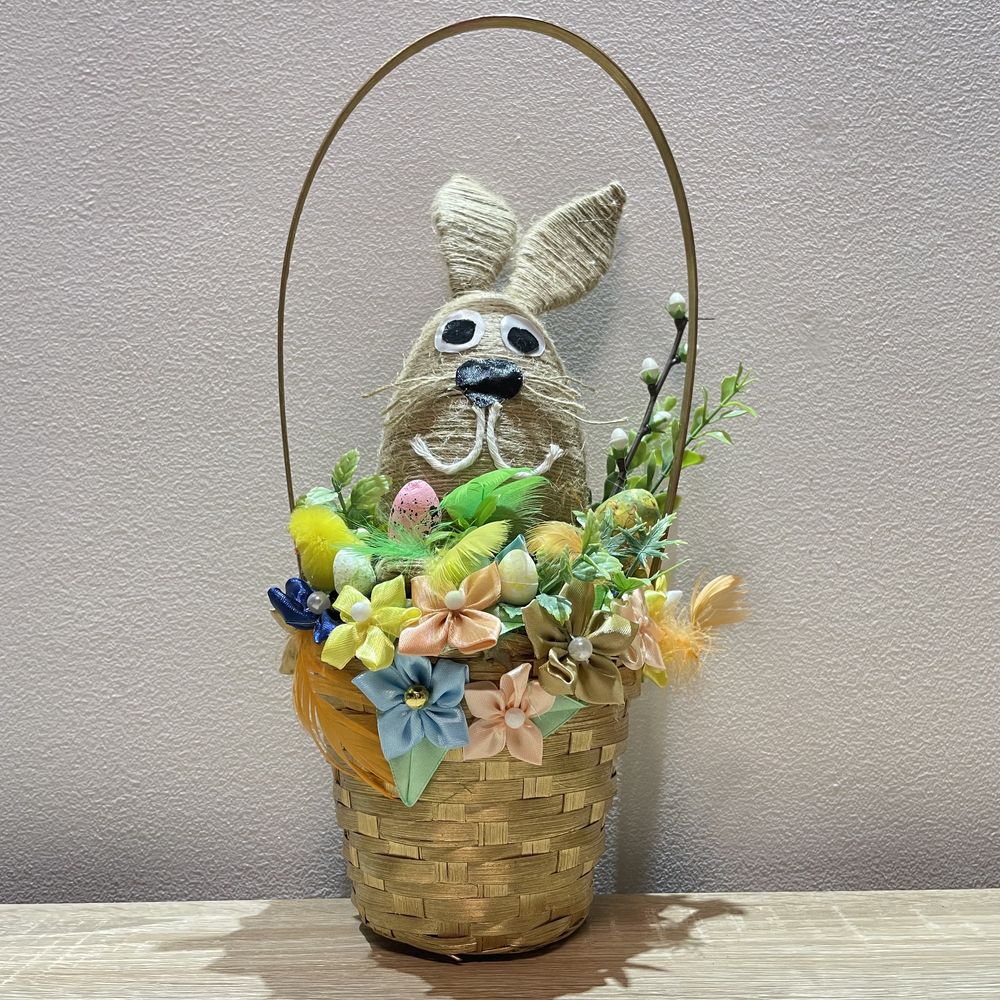 Wielkanoc złoty koszyk 36 cm zając kwiatki ozdoba