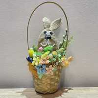 Wielkanoc złoty koszyk 36 cm zając kwiatki ozdoba
