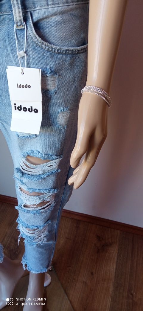 Spodnie damskie jeans podarte 78% bawełna