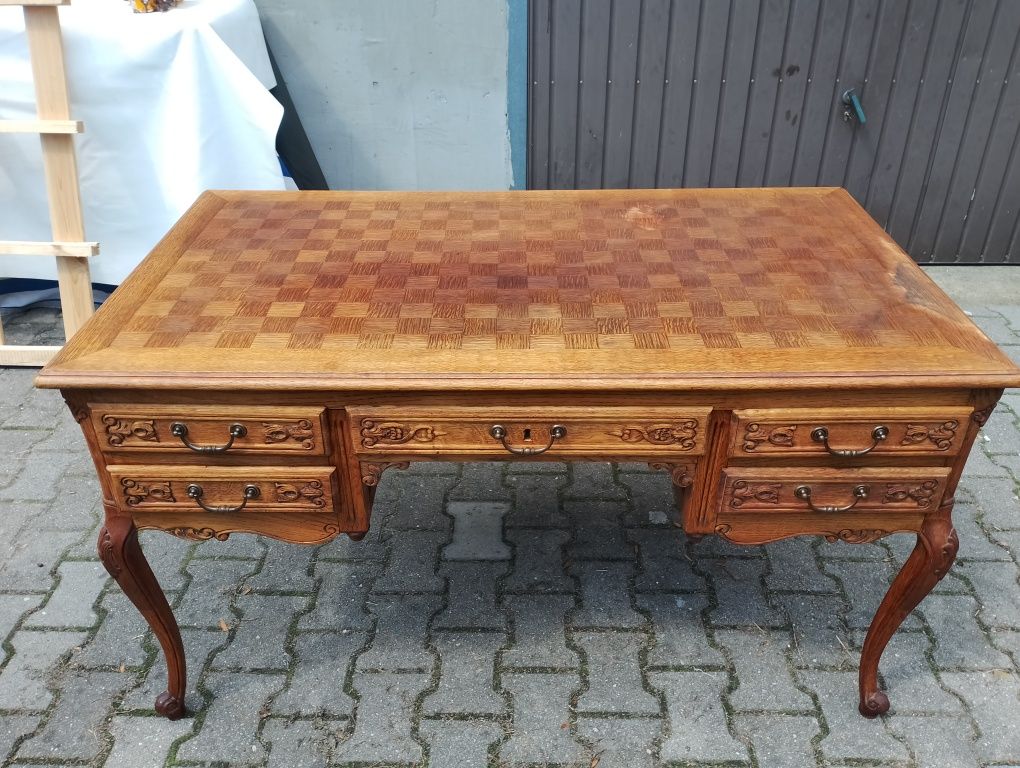Piękne stylowe biurko dębowe ludwik dwustronne.