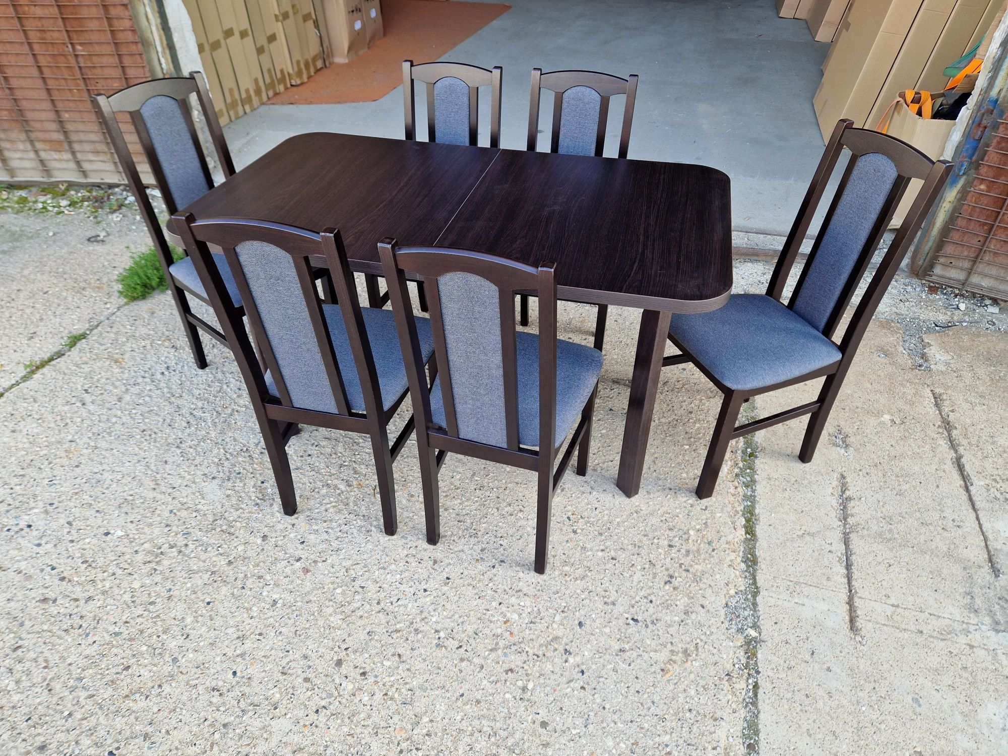 Nowe : Stół 80x140/180 + 6 krzeseł,  wenge + grafit , dostawa PL