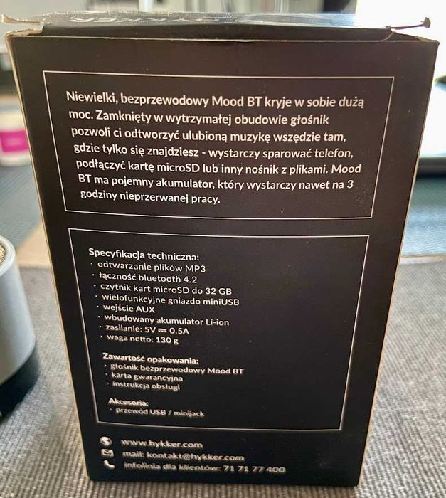 Głośnik bezprzewodowy Bluetooth HYKKER Mood BT, 100% sprawny, stan bdb