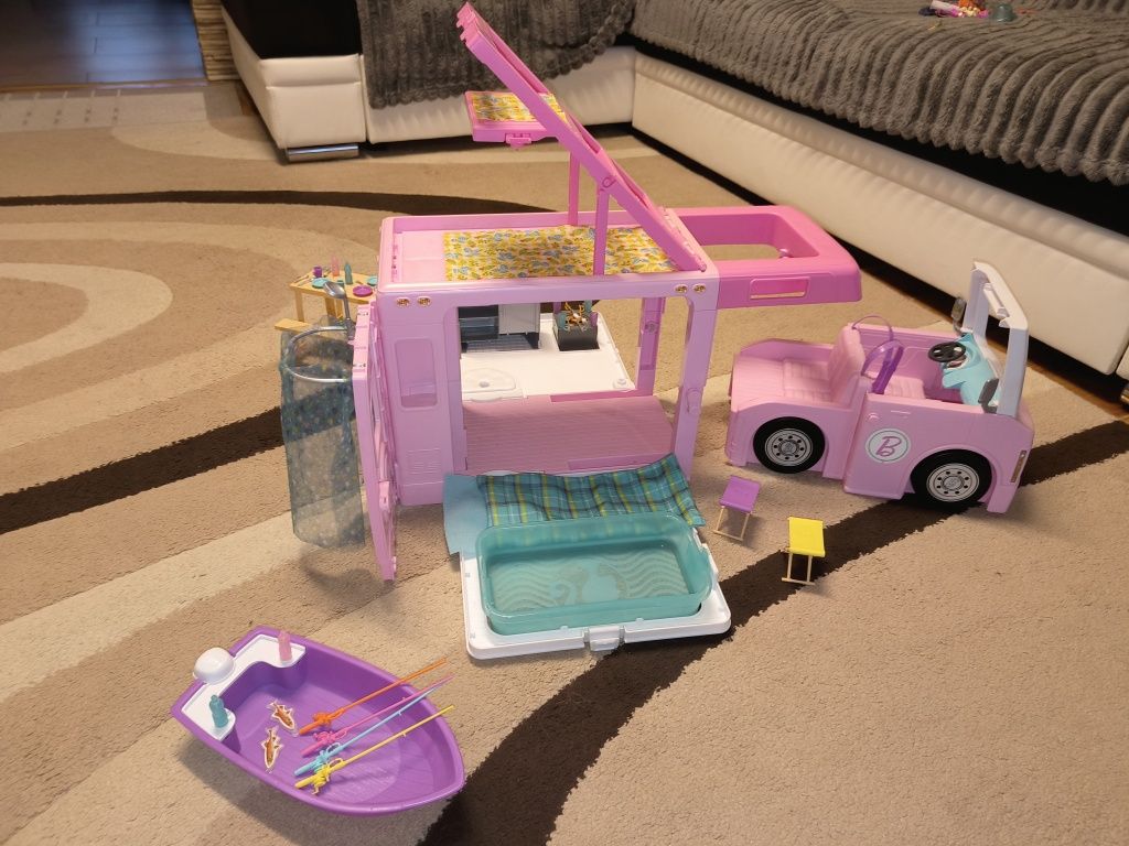 Kamper Barbie 3w1 GHL 93 Mattel lalki basen domek samochód