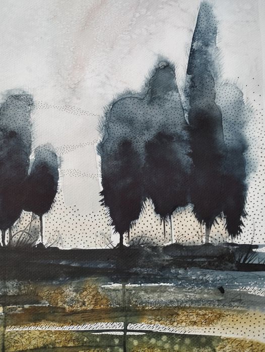 "Pejzaż jesieni" zestaw 3 akwareli o dużym formacie 30×40 cm. Unikat