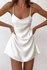 Белое женское платье на льну/Біла жіноча сукня на льону/Арт 287