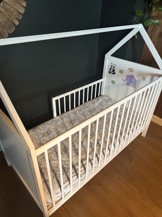 Łóżeczko niemowlęce  2w1 140x70 materac domek ł