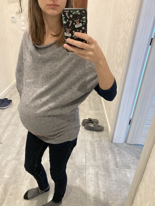 Ciepły sweter ciążowy typu nietoperz szary