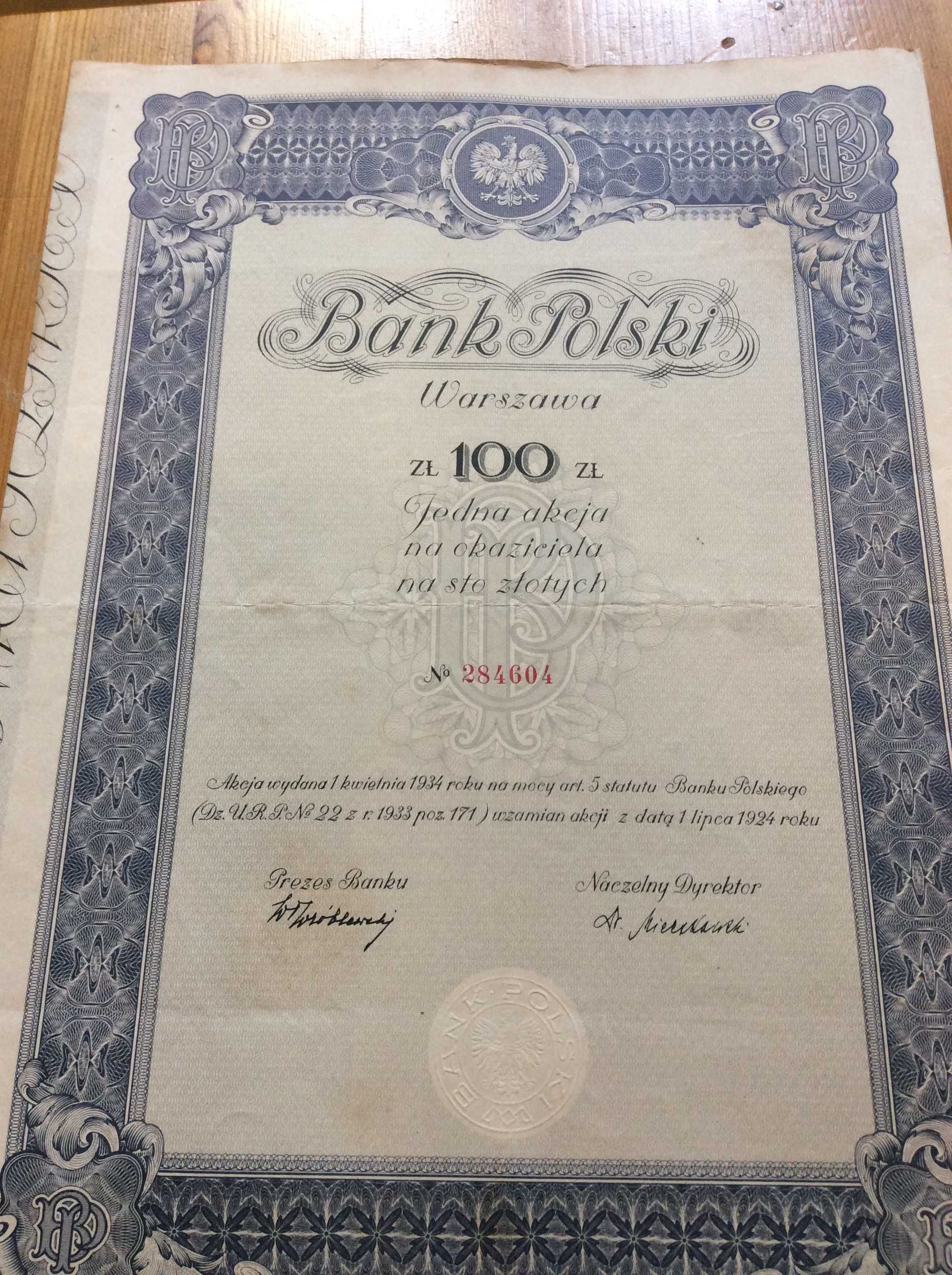 Sprzedam Bank Polski Warszawa 100zł akcja