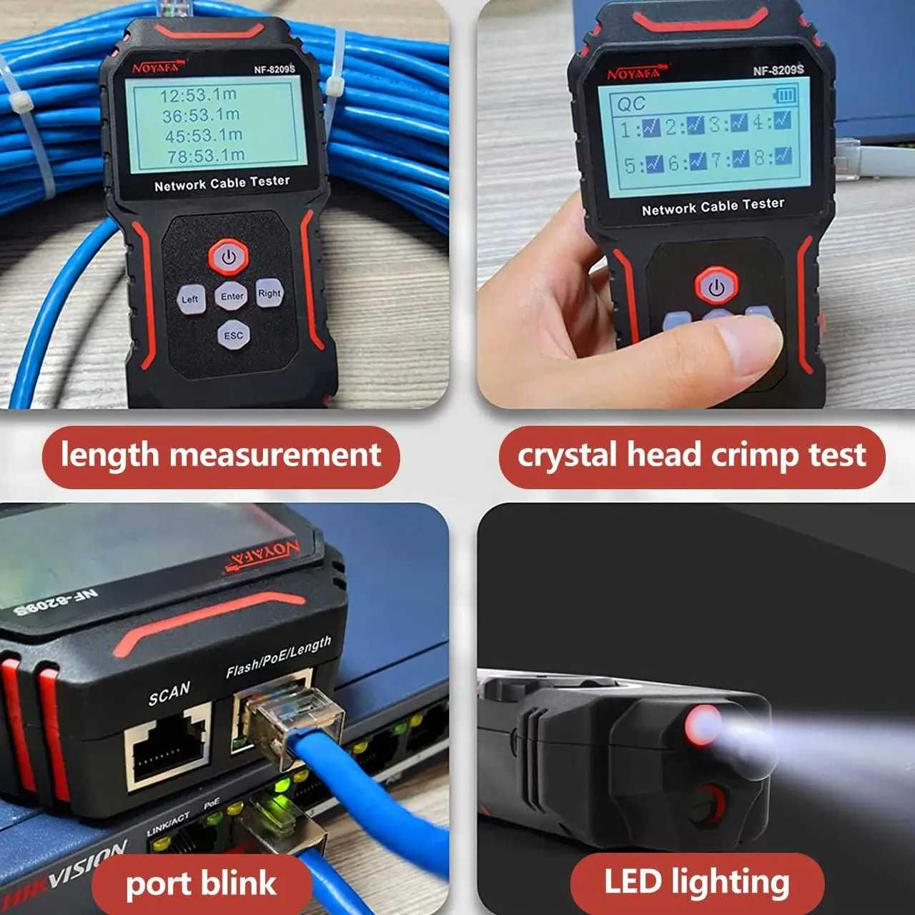 Тестер Noyafa NF-8209S мережевий кабельний тестер інтернет RJ-45