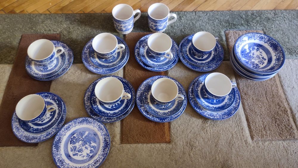 Angielska Porcelana Old Willow Filizanki Miseczki Talerzyki
