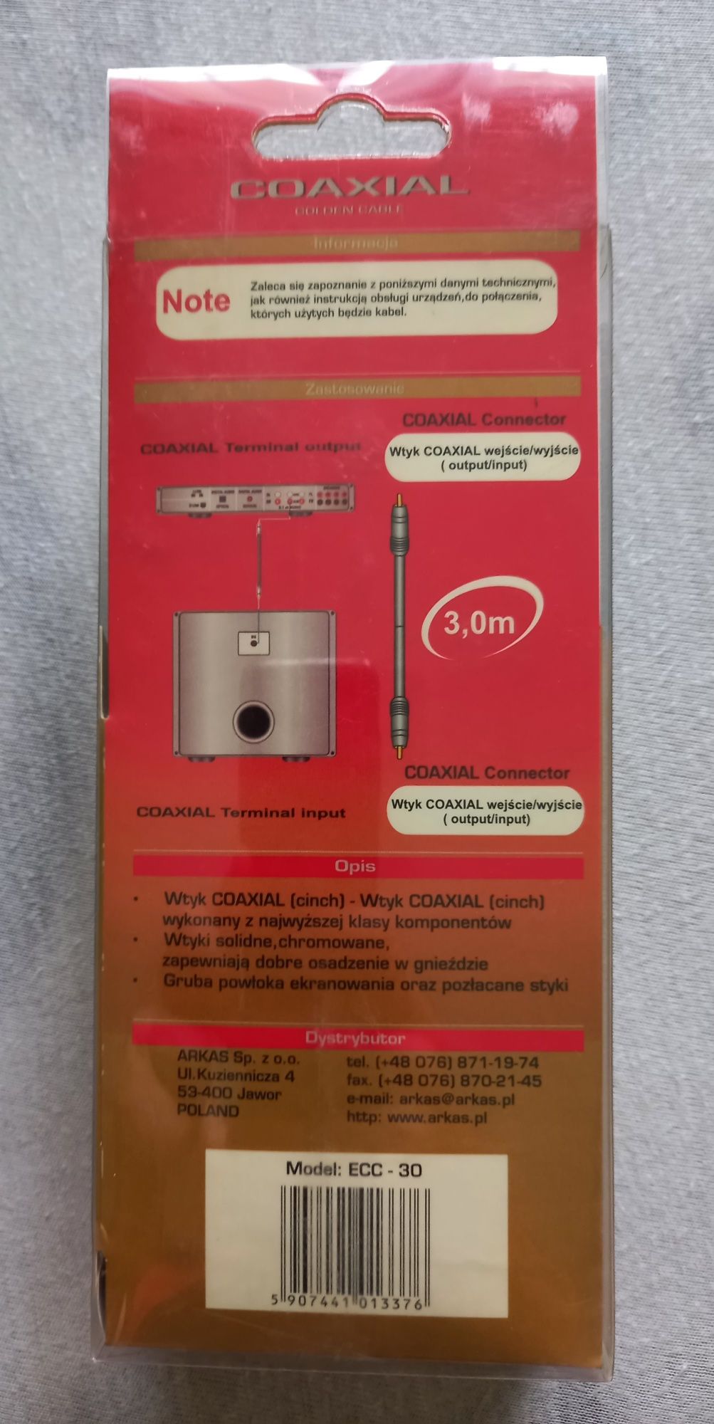 Wtyk Coaxial (cinch)  3.0m